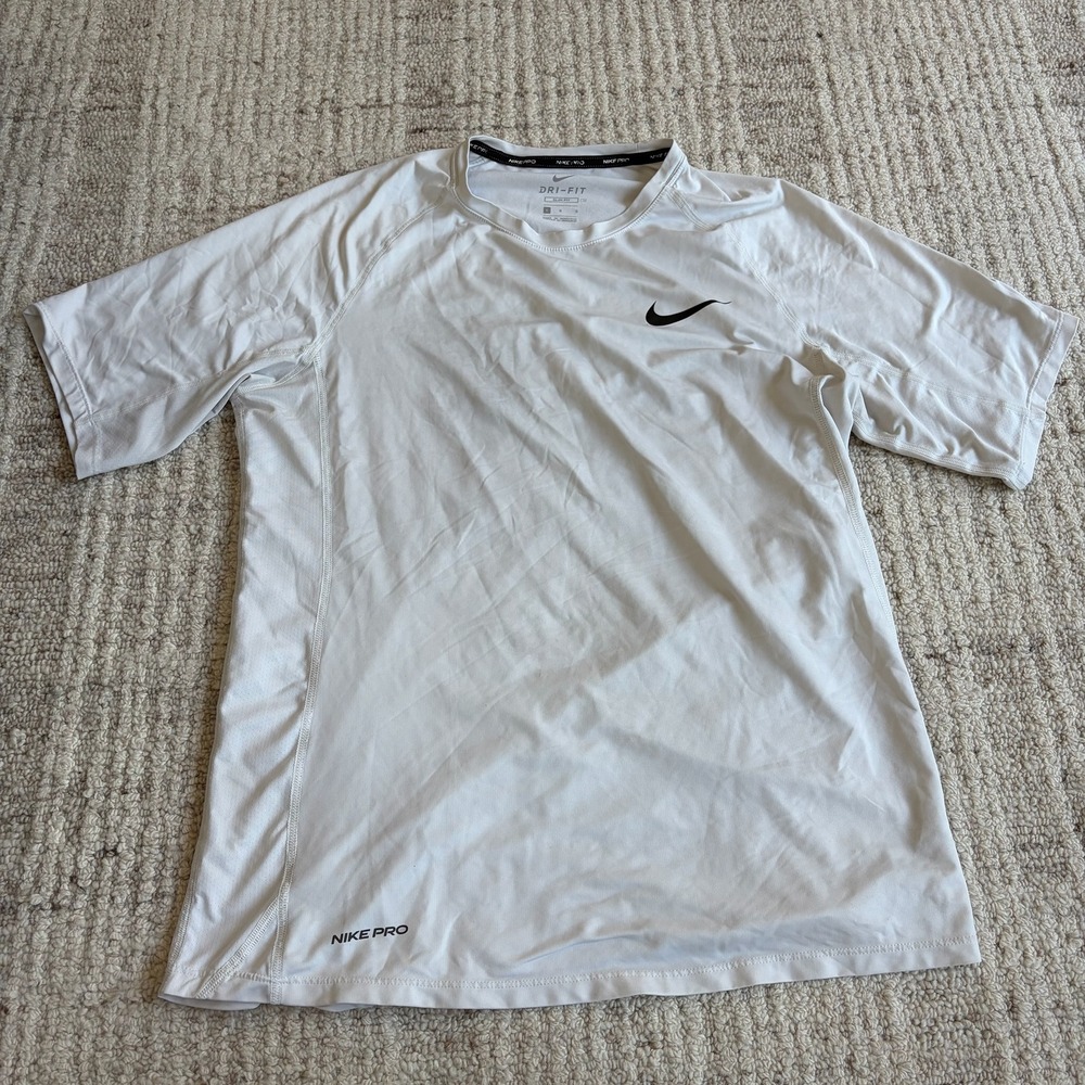 Nike Pro Dri-FIT Slim Fit Short Sleeve Training Shirt White Mens Large